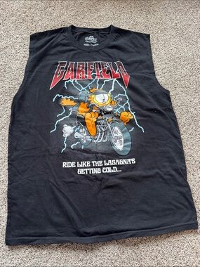 Garfield Black Graphic Muscle Tank Top - Cartoon Bike Design size L